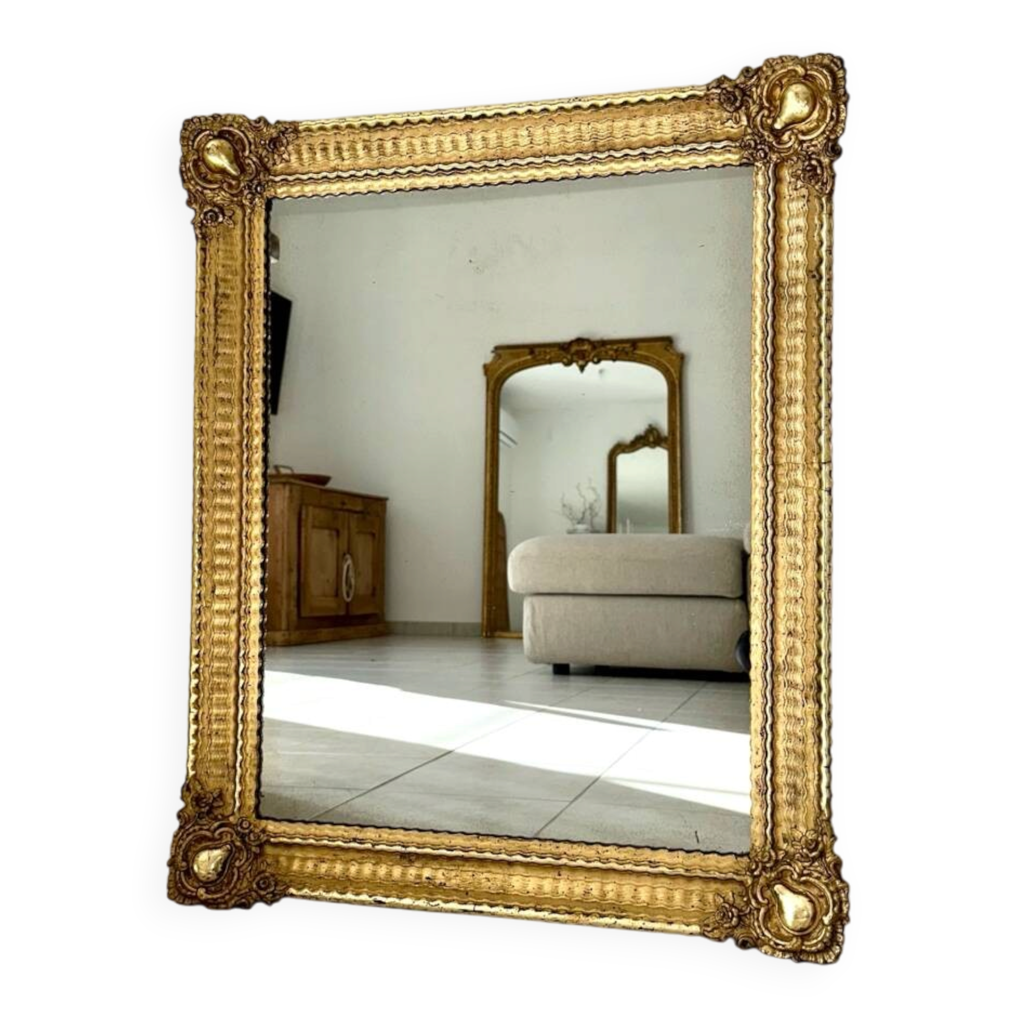 Mirror from the Restoration period, antique gilded, 19th century.
