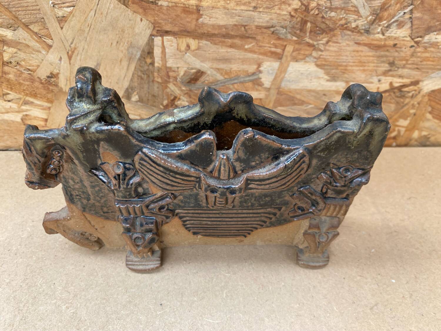 Antique Joe & Pat ROWLAND St Vicens Glazed Ceramic Vase 1960 France #B471