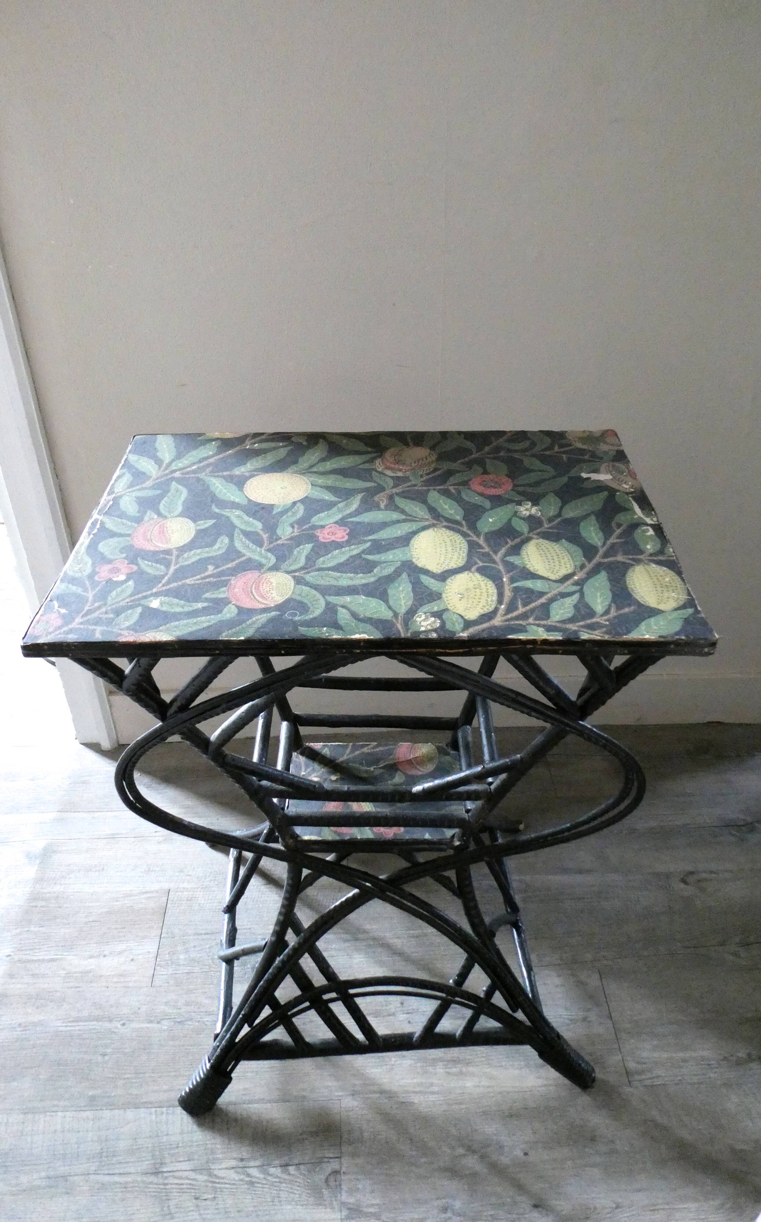 Side table, pedestal and blackened rattan, 1900 era