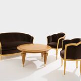 Maurice Dufrène gilded wood bench with brown velvet 1925