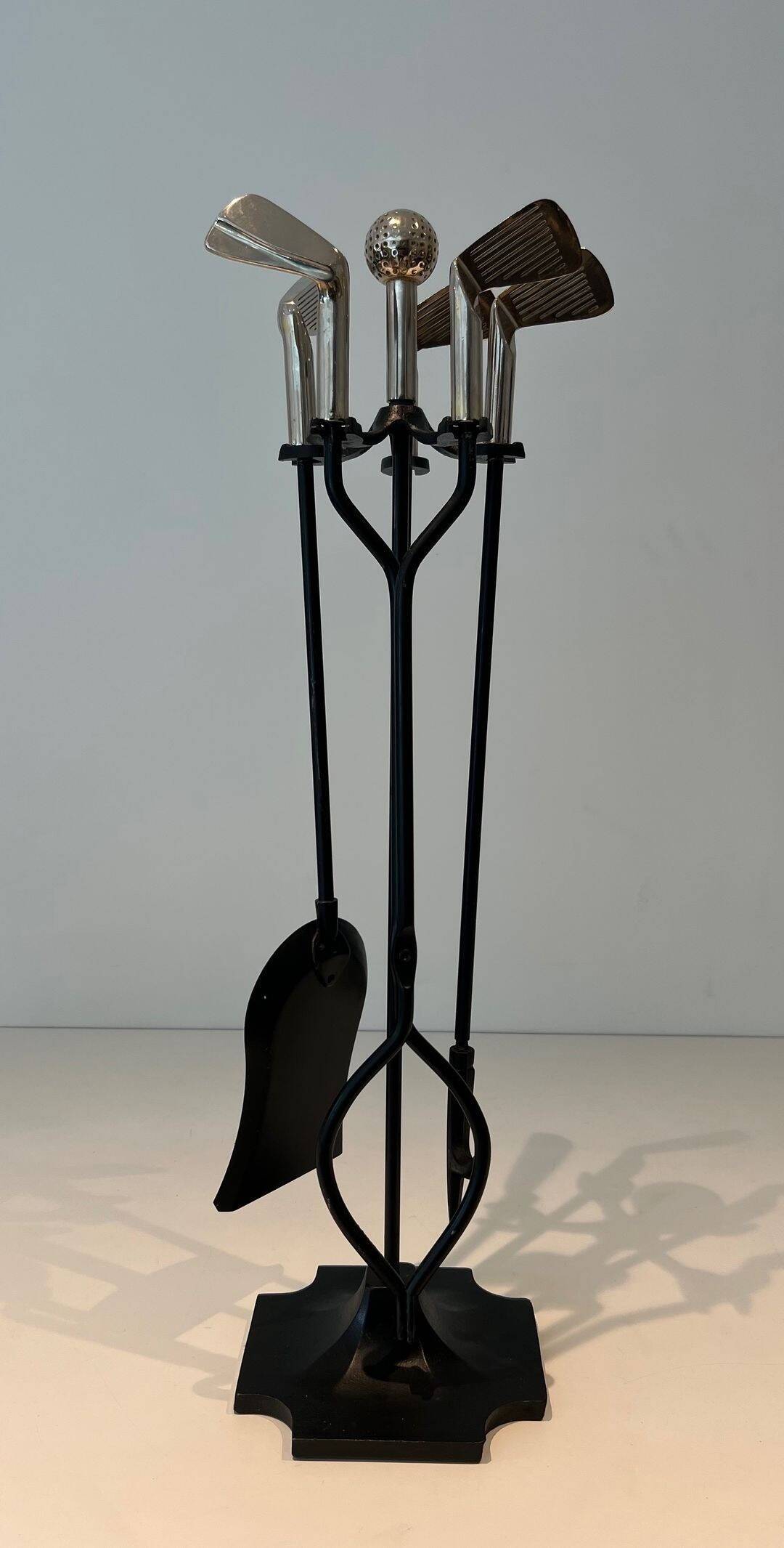 Fire Necessary Golf Model in Black Lacquered Metal and Chrome Golf Clubs