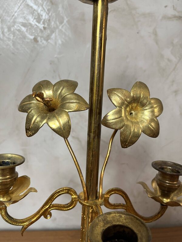 Chandelier fleurs en laiton