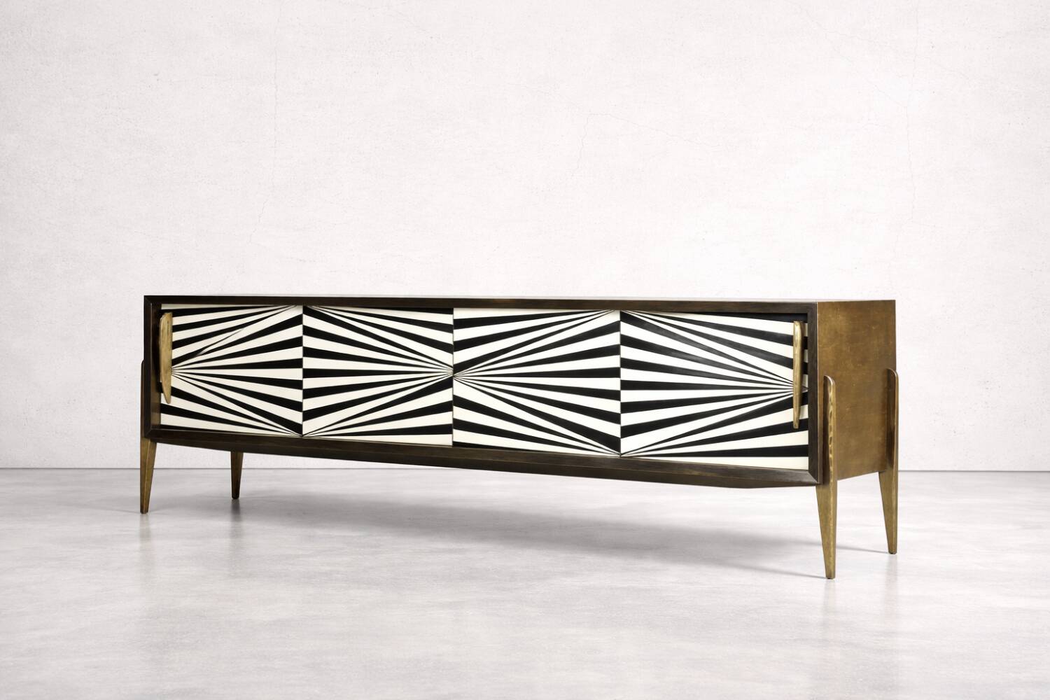 Scandinavian sideboard in birch with hand-painted op-art pattern, 1960s