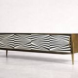 Scandinavian sideboard in birch with hand-painted op-art pattern, 1960s