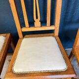 6 chaises en chêne et cuir blanc cassé