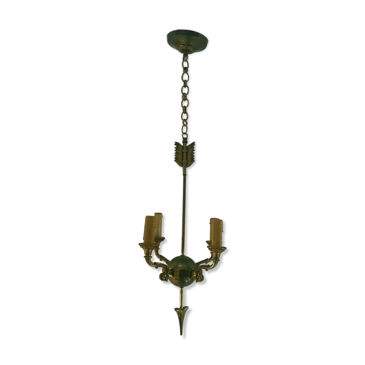 Empire-style chandelier has double patina