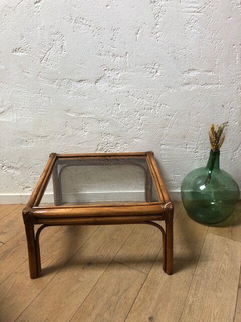 Glass and bamboo coffee table