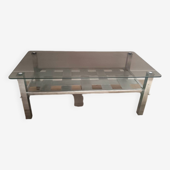 Coffee table in smoked glass and vintage chrome legs