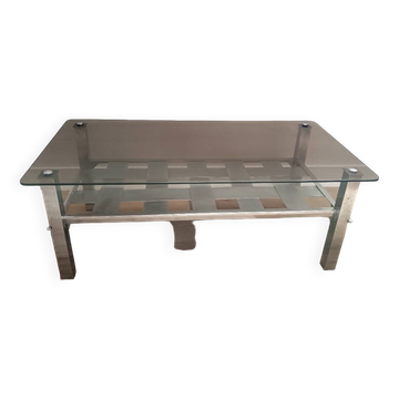 Table basse en verre fumé et pieds chromés vintage