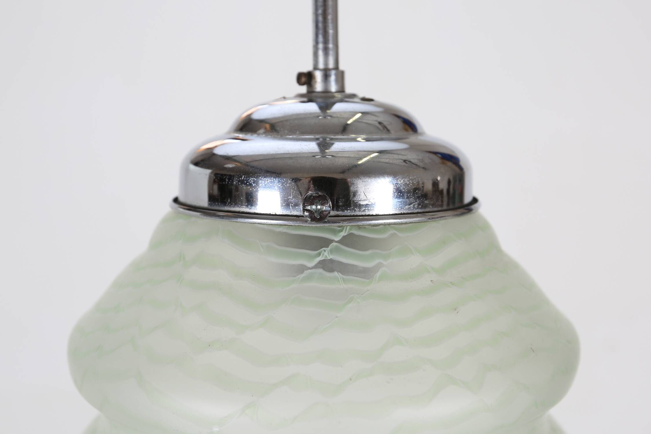 Art Deco pendant lamp with green glass shade, France ca. 1940
