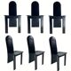 Post modern Memphis high back black leather stitched organic dining chairs, set of 6. Italy, 1980s