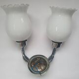 Antique zoomorphic wall light in silver-plated brass and opaline globes