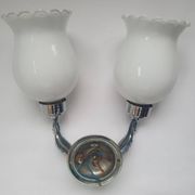 Applique zoomorphe ancienne en laiton argenté et globes opalins
