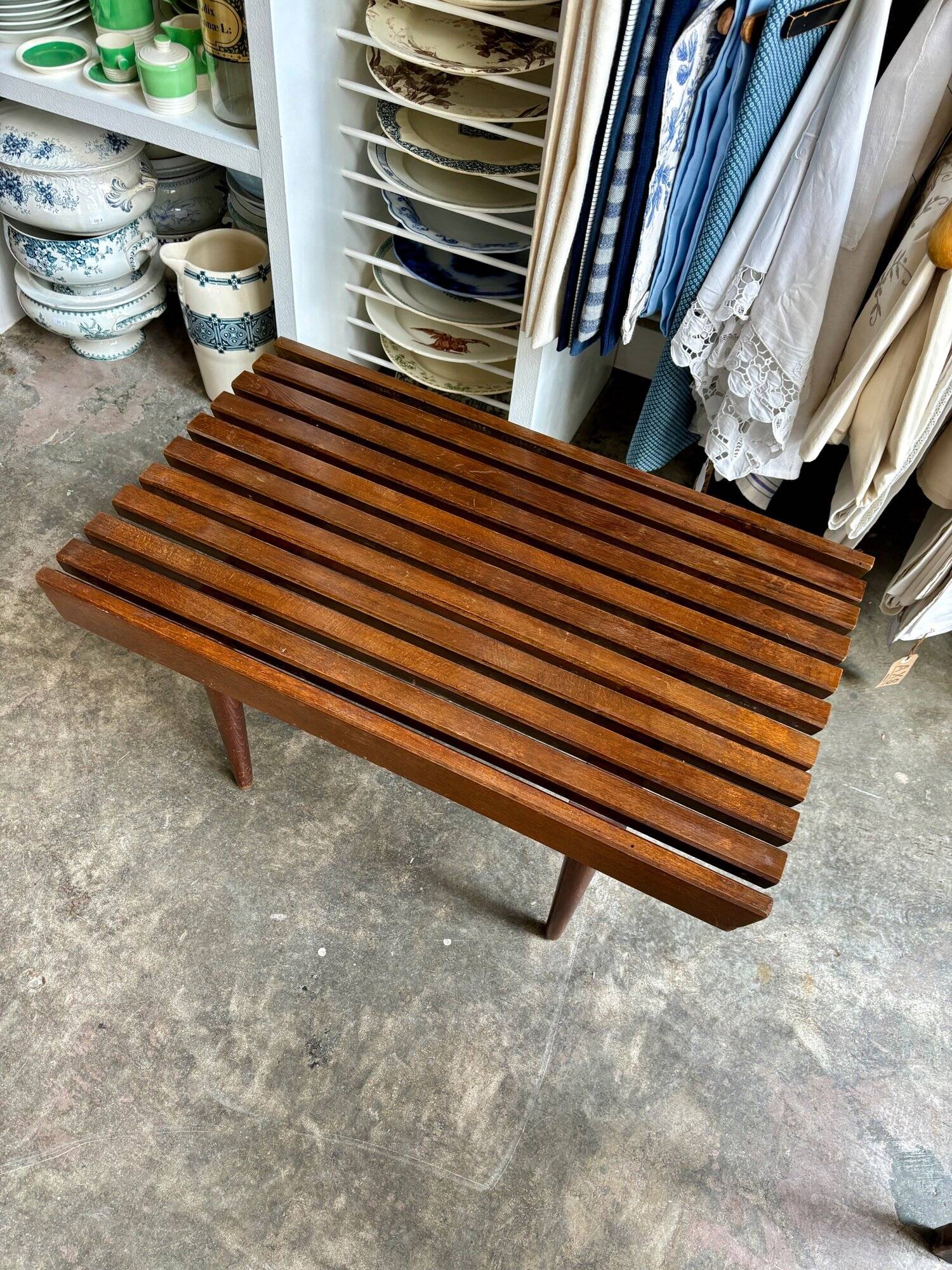 Coffee table, bench in dark laminated wood