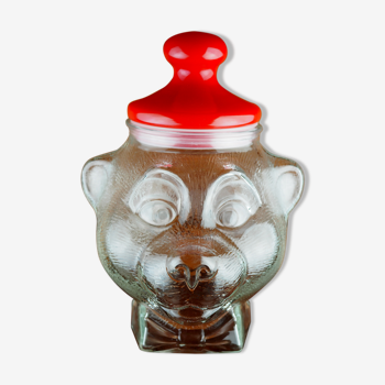 Bear head candy jar, orange opaline lid - 70s / 80s