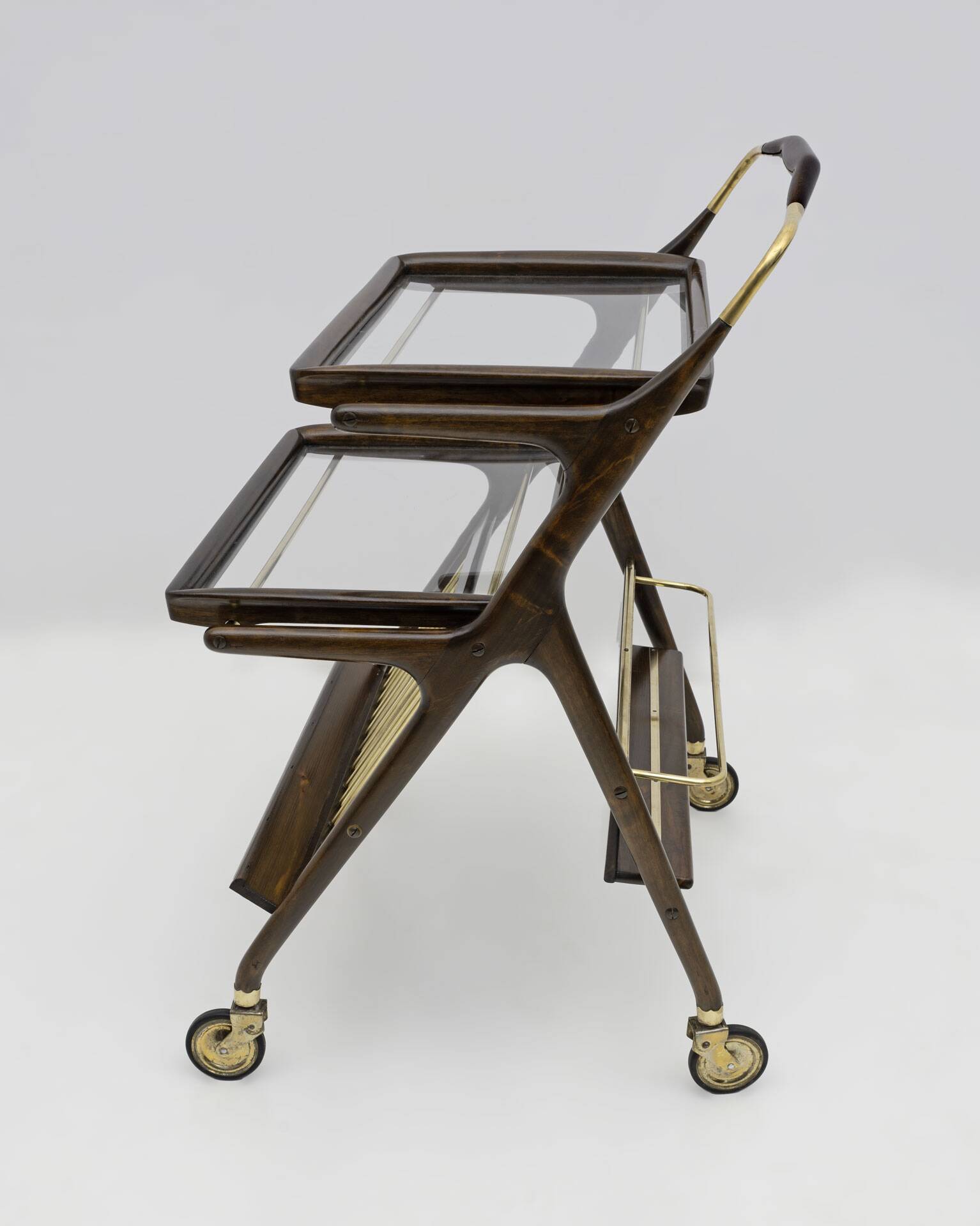Cesare Lacca Mid-Century Modern Italian Walnut Brass Bar Cart by Cassina