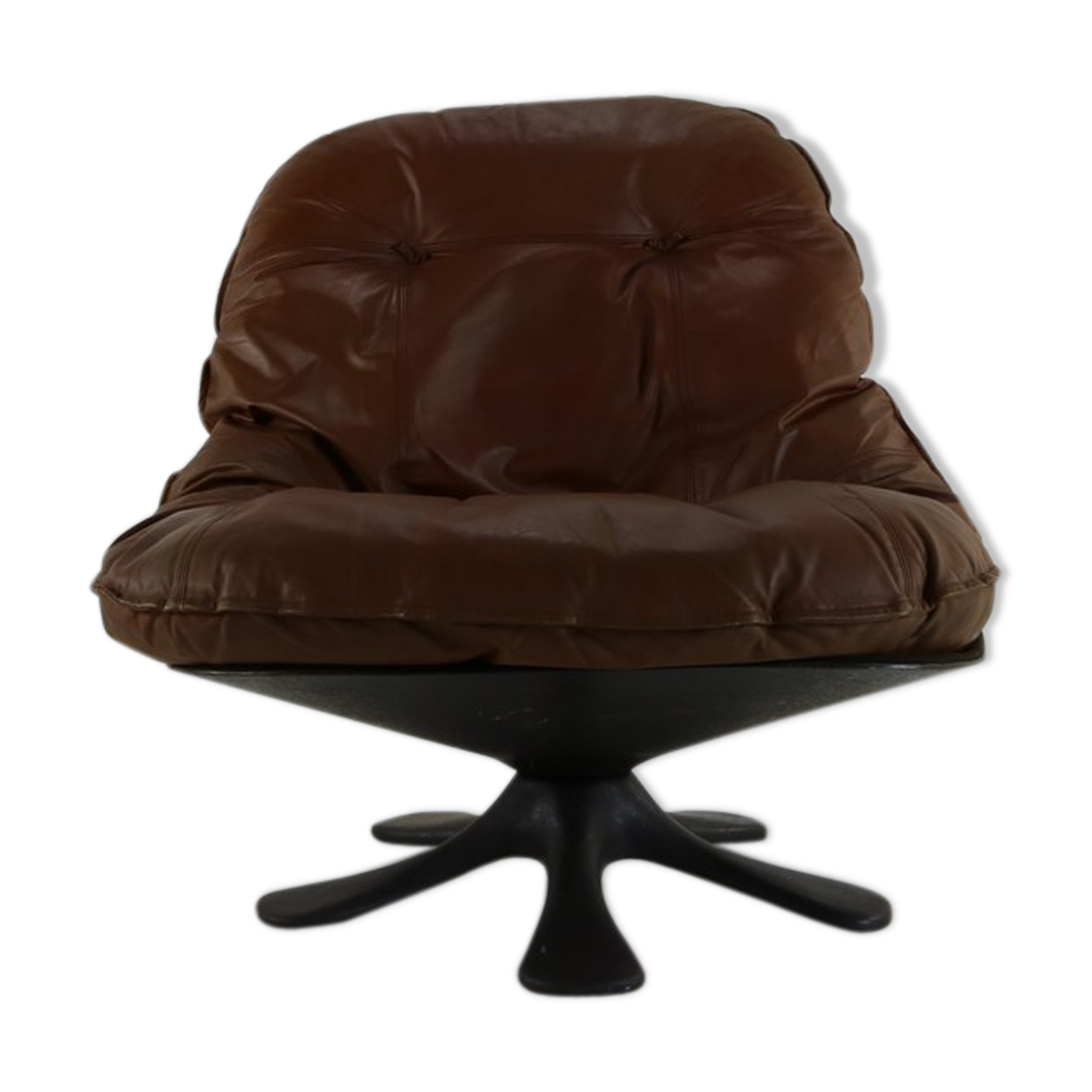 Seventies original leather cushion fiberglass lounge chair