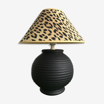 Lampe de chevet céramique noir abat jour léopard