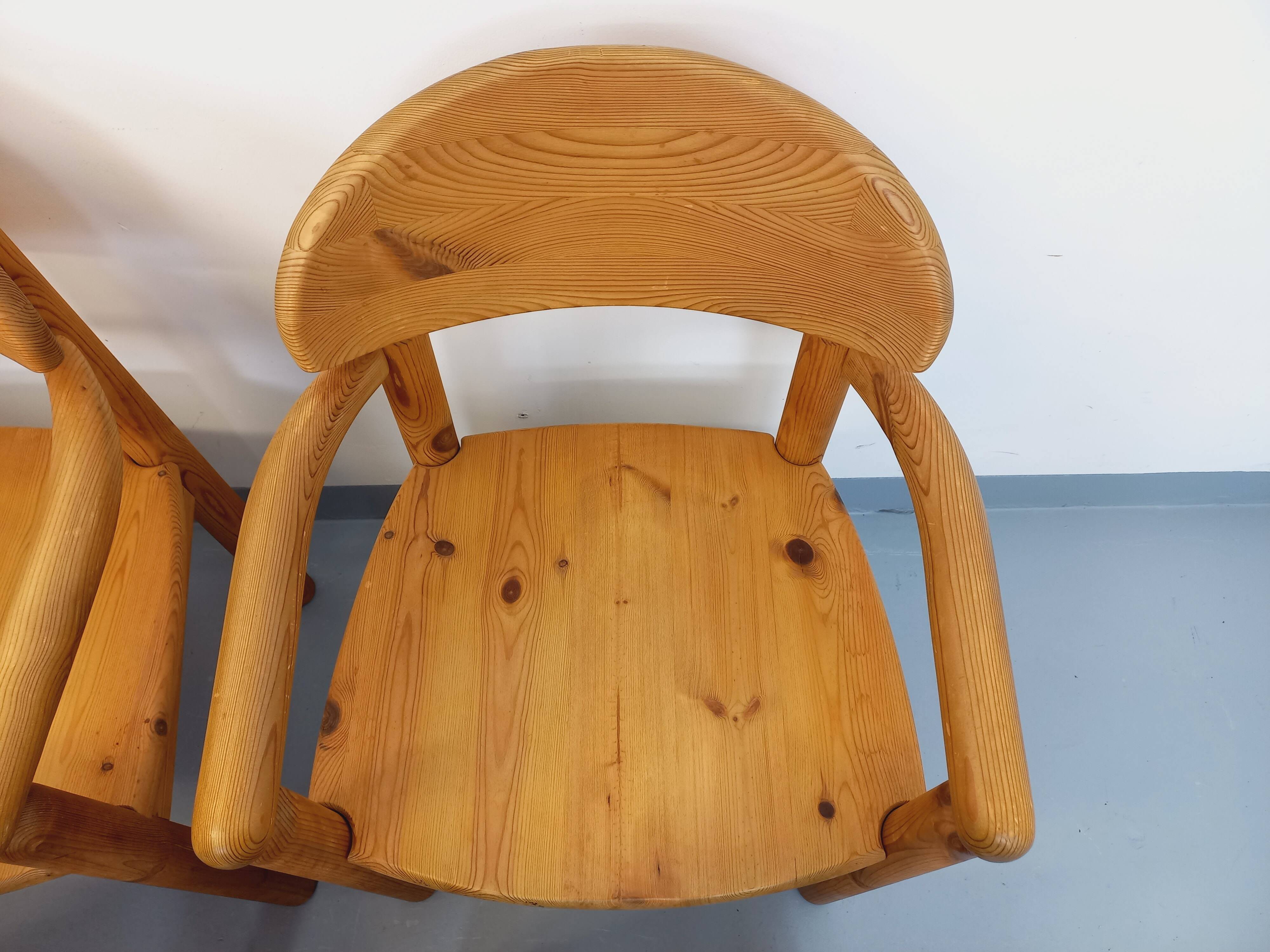 Set of 6 vintage Scandinavian armchairs by Rainer Daumiller in pine from the 1960s.