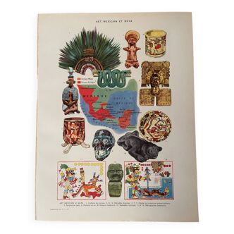 Planche illustrée sur l'art mexicain et maya années 1940-50