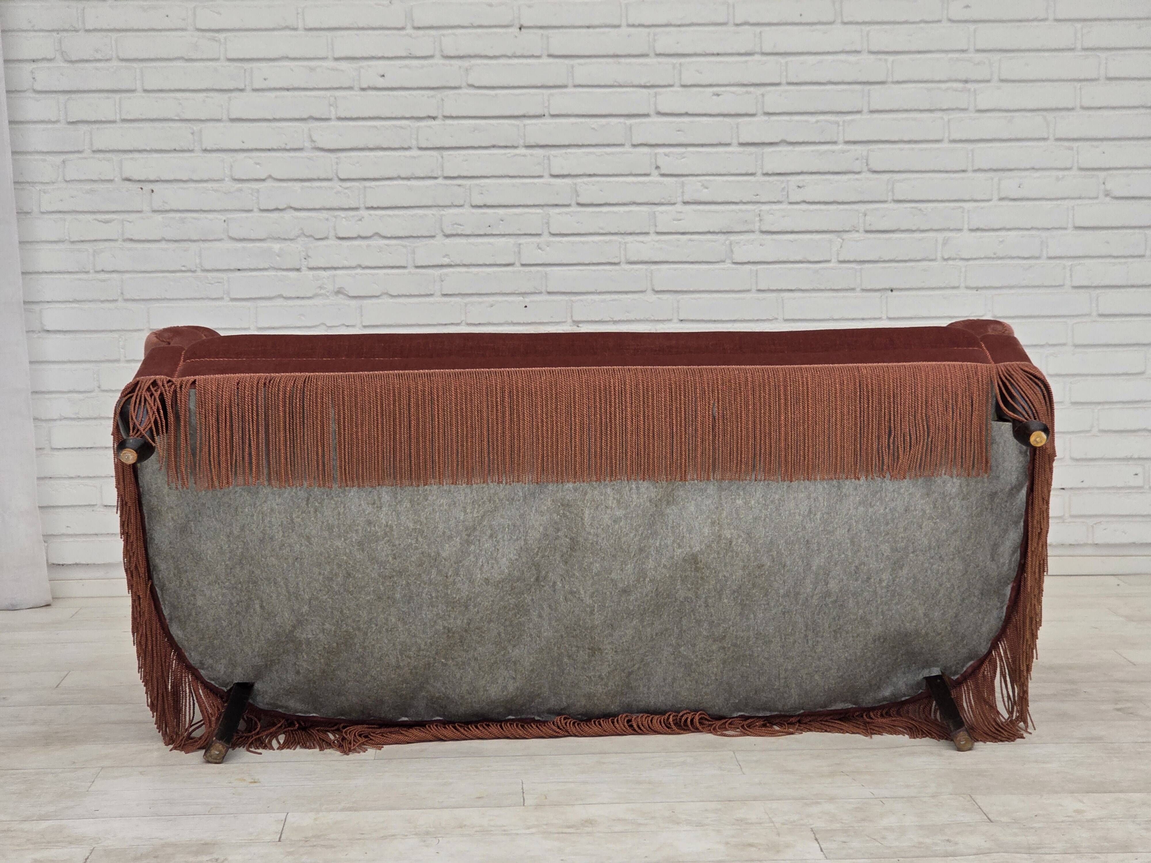 1960s, Danish 2-seater sofa, original pink furniture velour.