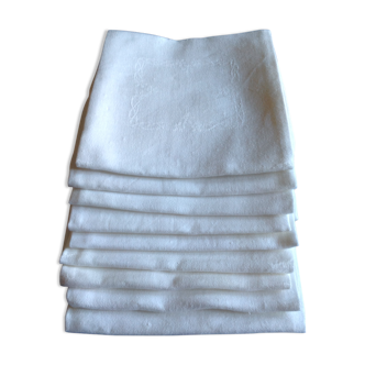 Lot de 9 serviettes de table en damassé.