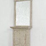 Travertine and Brass Marquetry Console Table and Mirror, 1970s, Set of 2