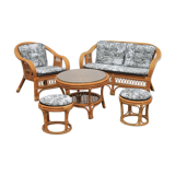 5-piece rattan salon 70/80 year jungle fabric