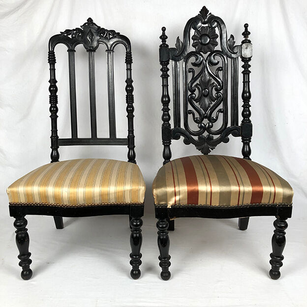 Set of two nanny chairs, blackened wood, Napoleon III
