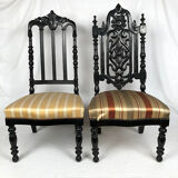 Set of two nanny chairs, blackened wood, Napoleon III