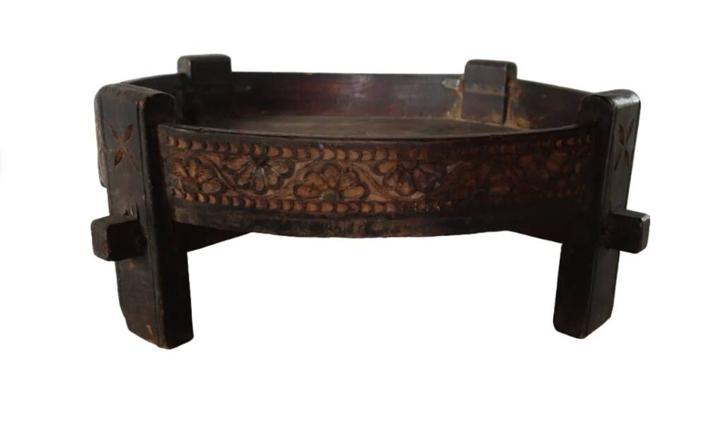 Large Antique Indonesian / Indian Carved Round Chakki Table