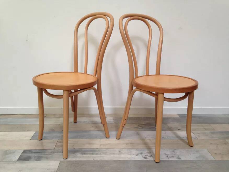 Pair of curved wooden bistro chairs