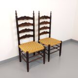 Pair of vintage Arts & Crafts chairs in the style of Antonio Calligaris in oak wood and rope from the 1970s.