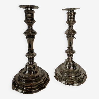 Pair of 19th century solid walnut style candlesticks