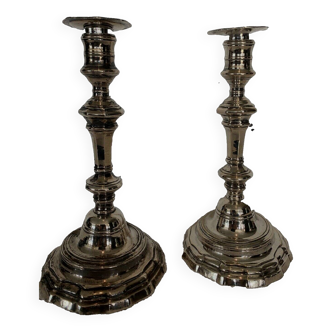 Pair of 19th century solid walnut style candlesticks