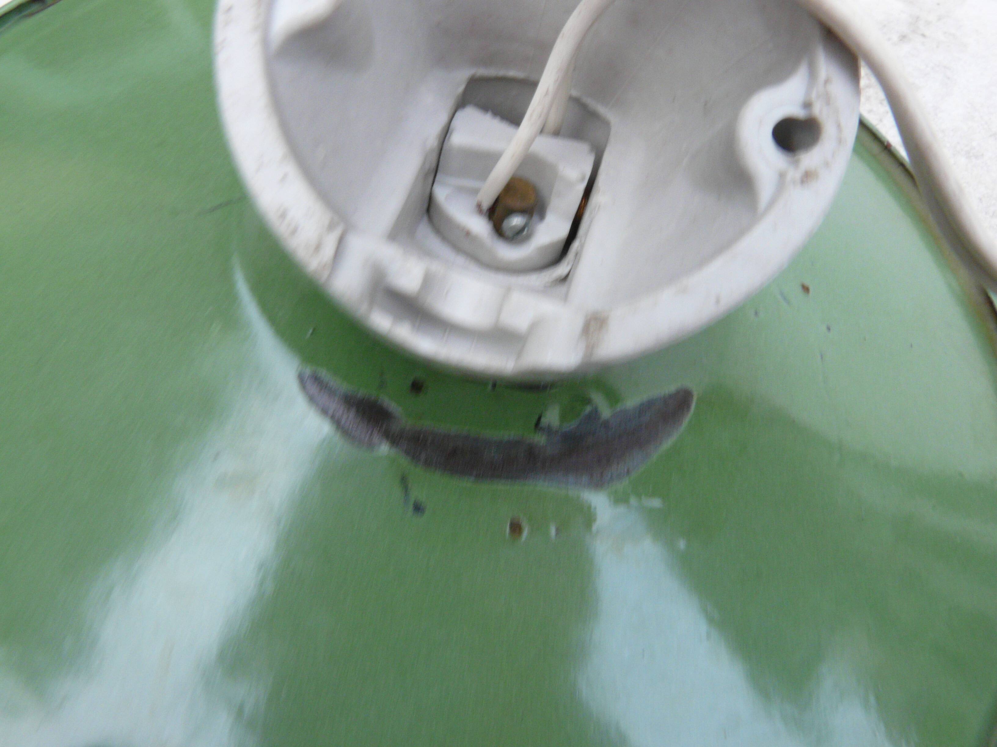 Industrial green and white enameled sheet metal wall light 1940 porcelain socket