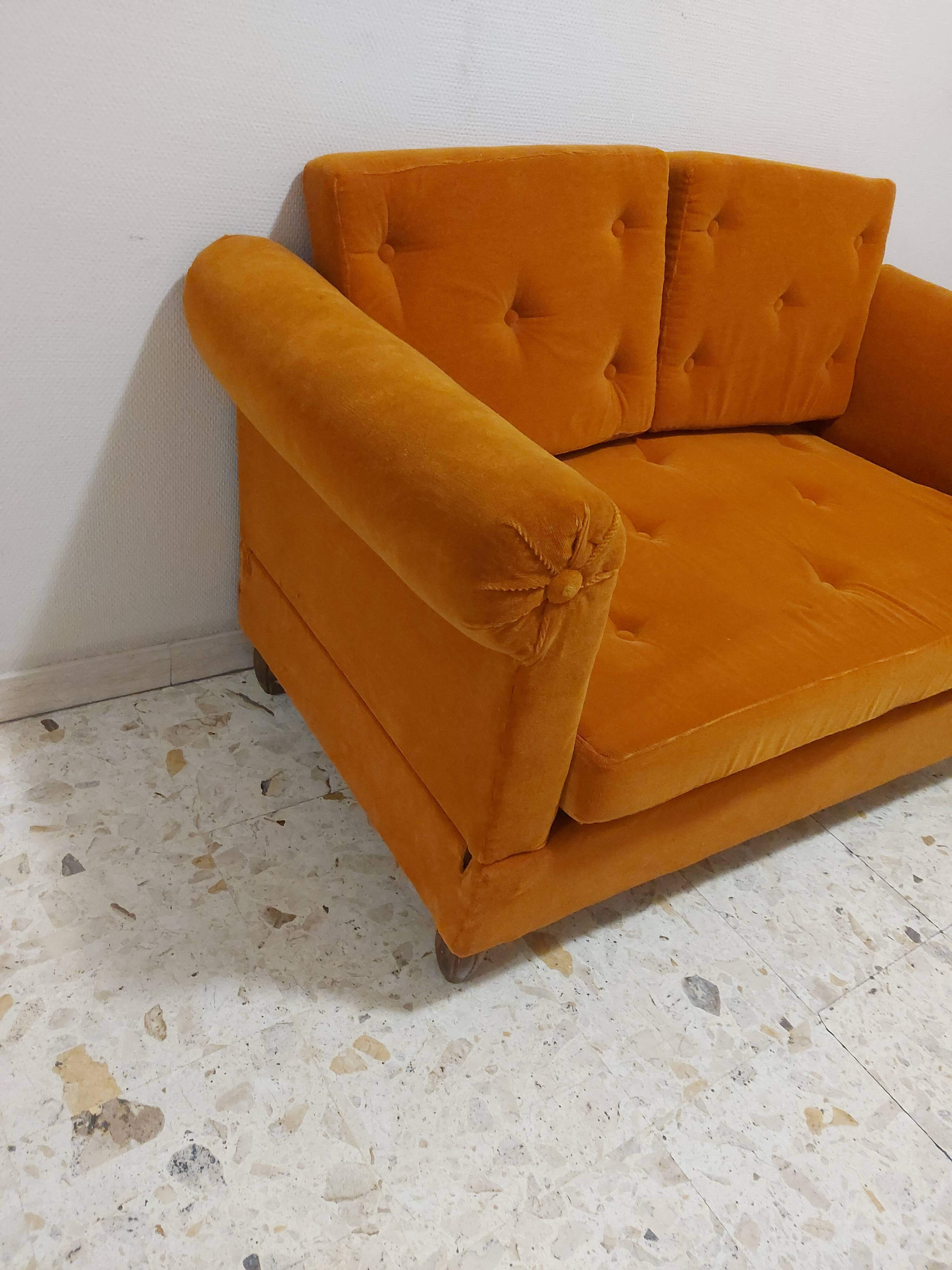 Sofa, daybed art deco, orange velvet