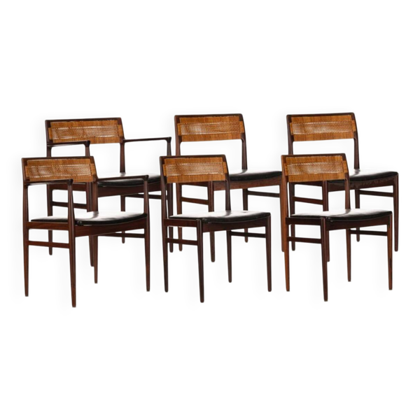 6x Chaises de salle à manger par Erik Wørts années 50 en Palissandre