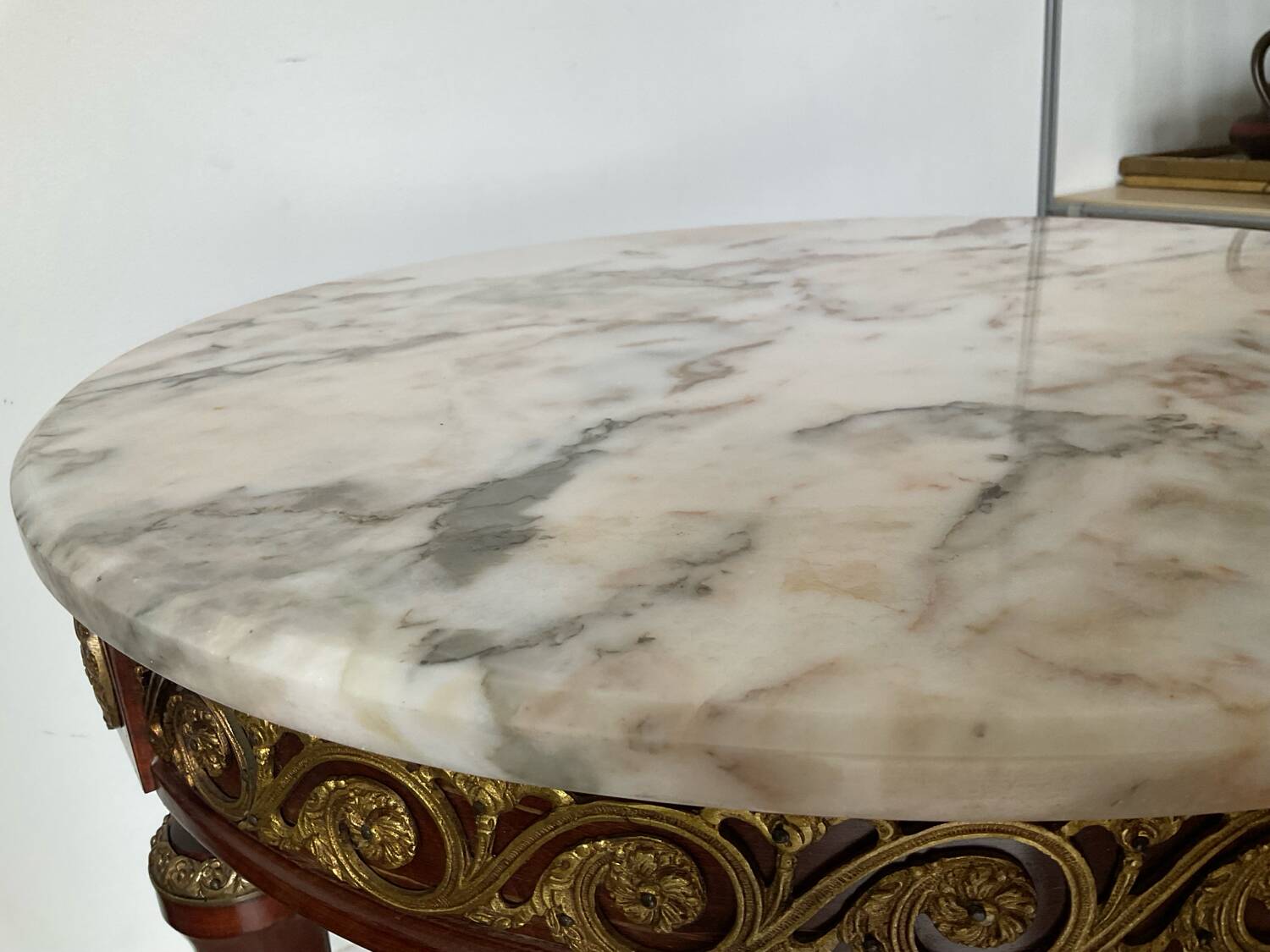 Louis XVI style side table in wood, marble and brass
