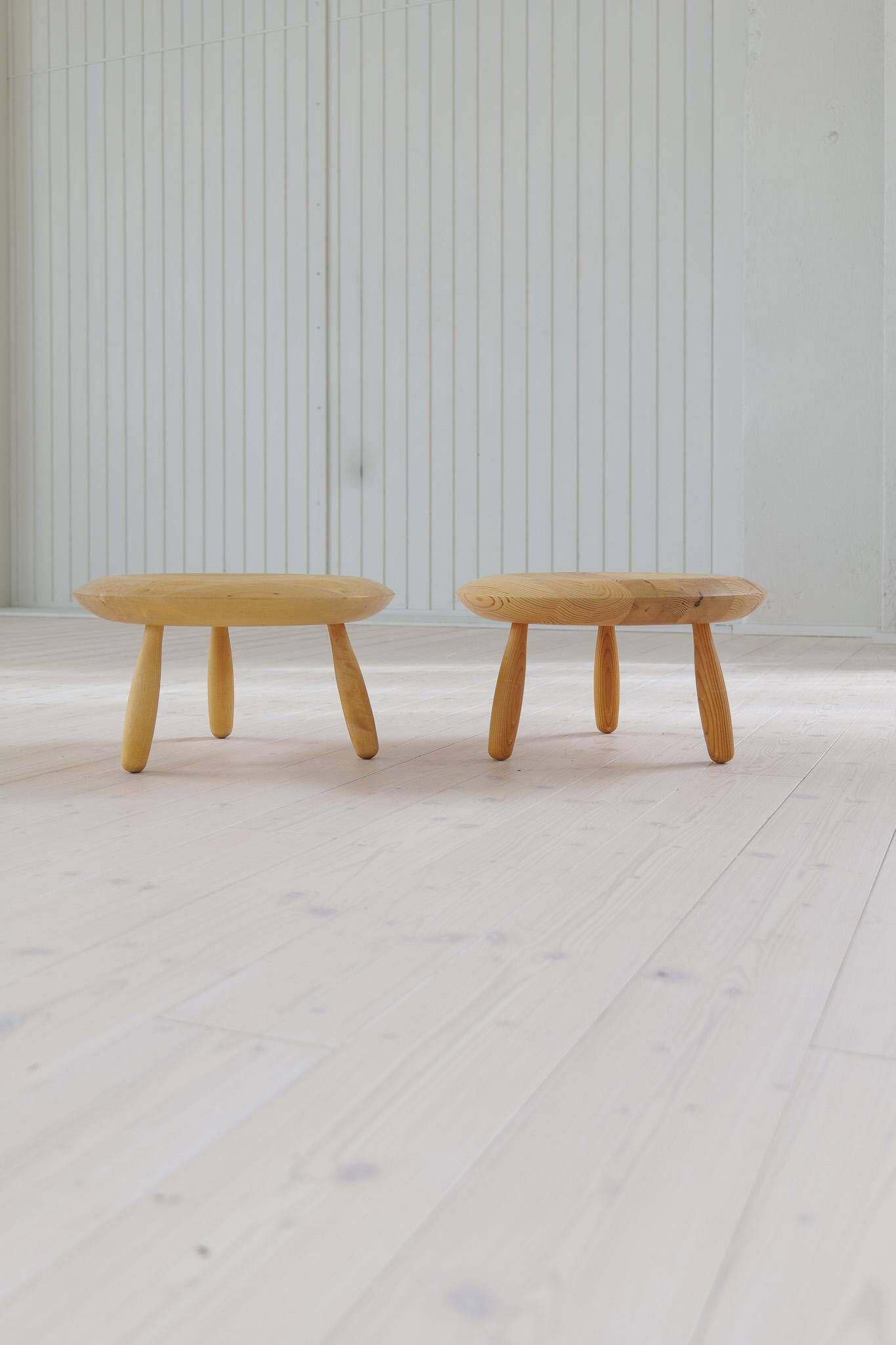 Swedish pair of organic mushroom stools in birch Ikea 2009