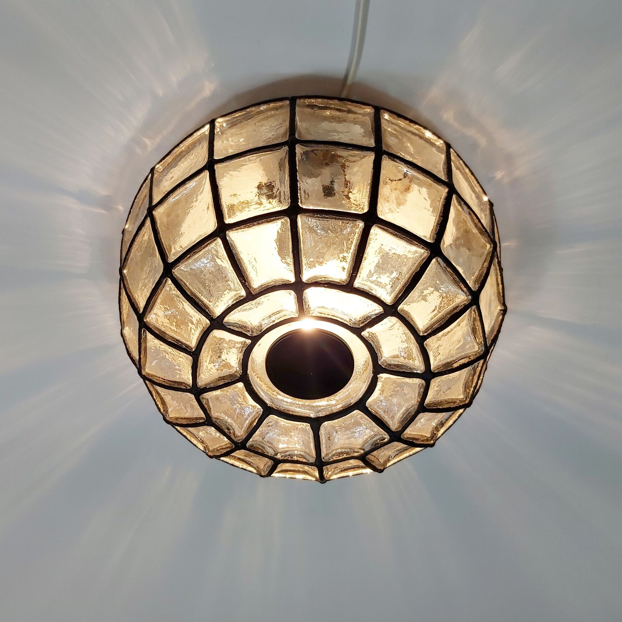 Mid-century minimalist flush mount ceiling light in glass and iron from Limburg, Germany, 1960s