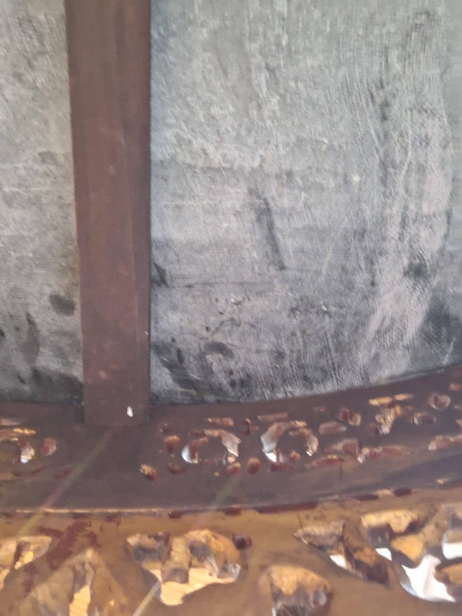 French baroque half-moon wall console with marble and six legs.