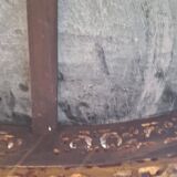 French baroque half-moon wall console with marble and six legs.