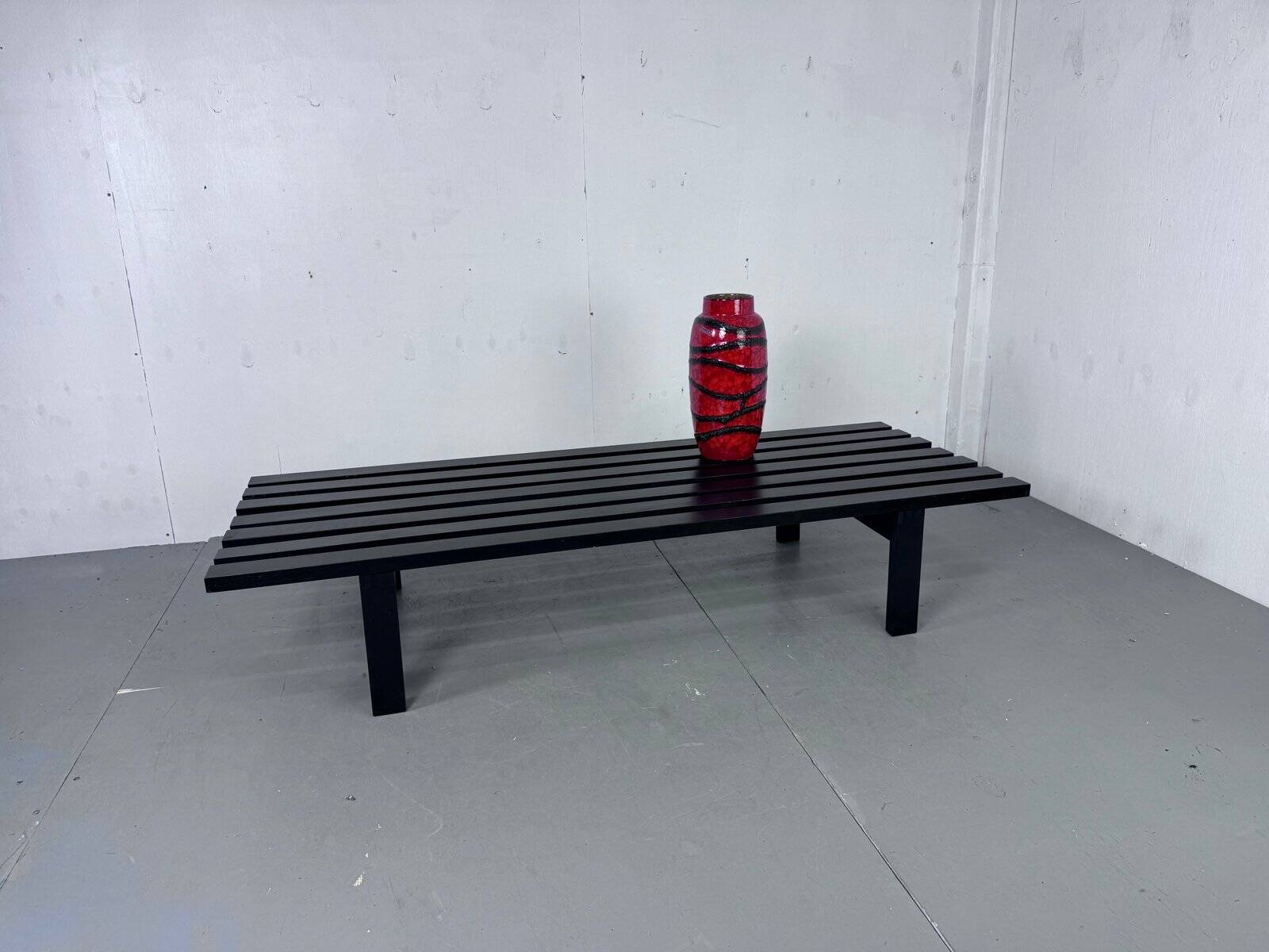 Mid-century modern Japandi black slat bench coffee table by Martin Visser for 't Spectrum, 1960s