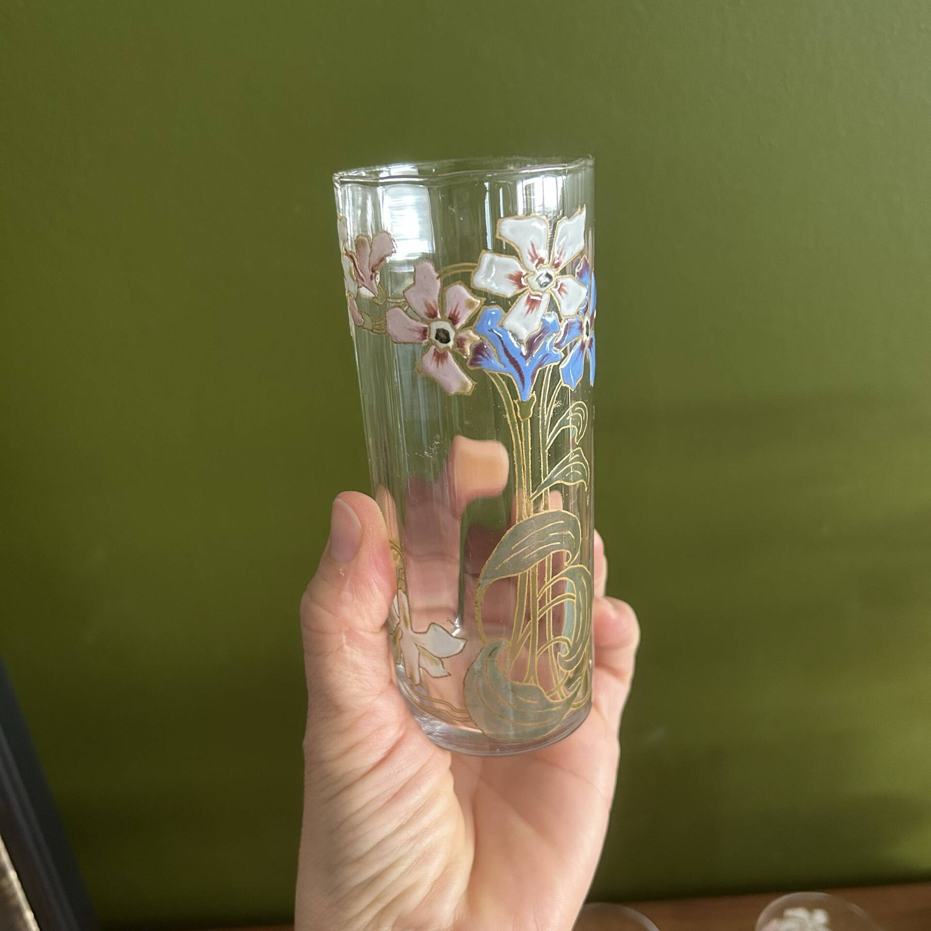 Set of carafe and 6 Legras glasses
