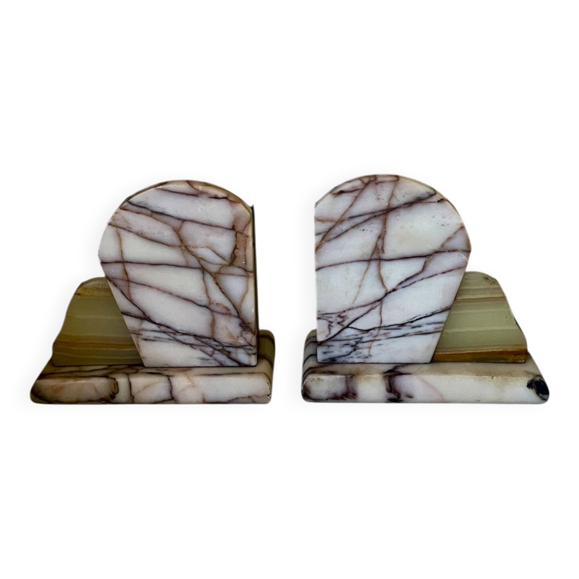 Vintage pair of marble and onyx Art Deco bookends.