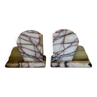 Vintage pair of marble and onyx Art Deco bookends.