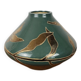 Vintage green & gold glazed ceramic vase