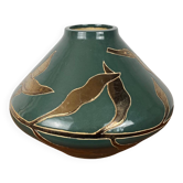Vintage green & gold glazed ceramic vase