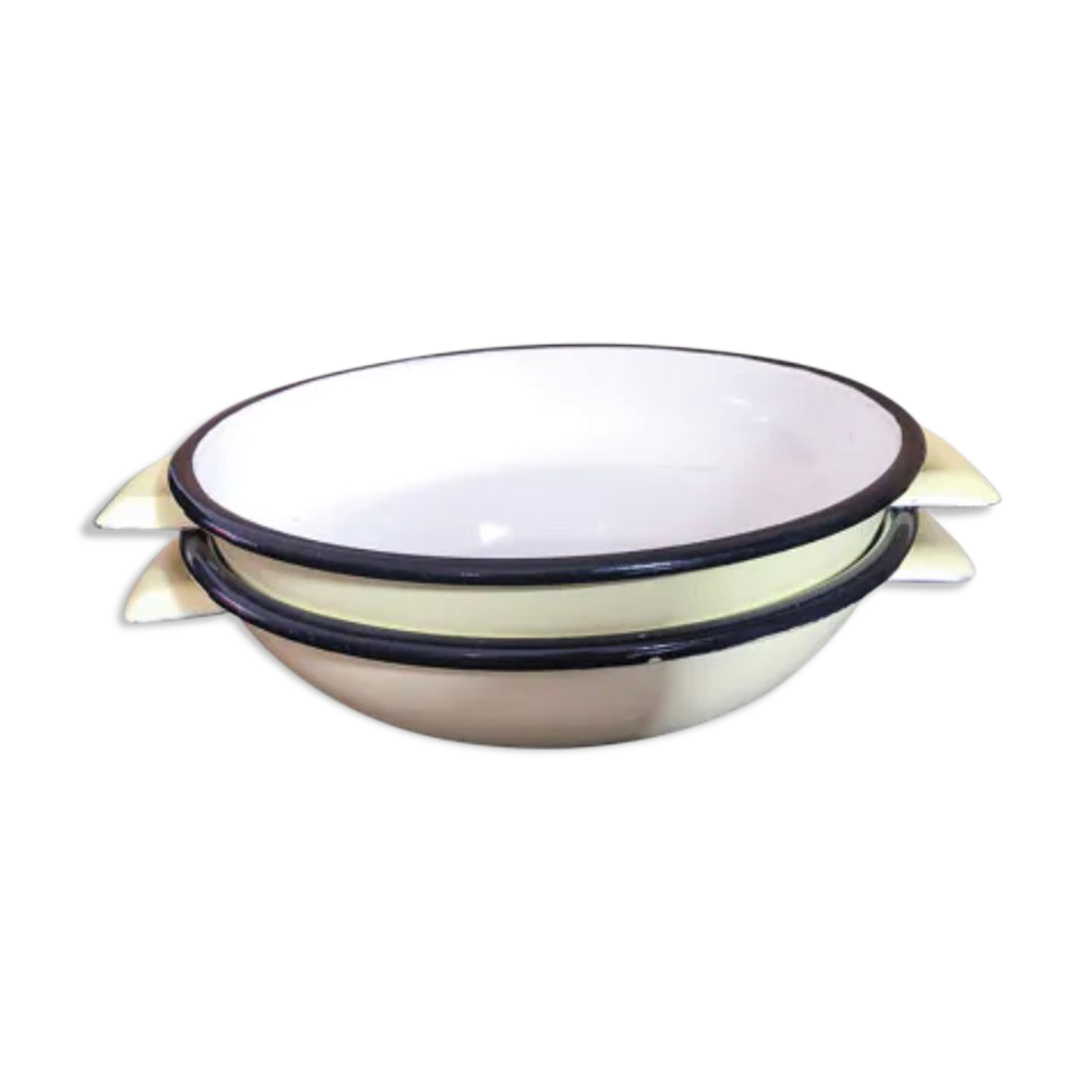 Duo of enamelled sheet metal frying pans